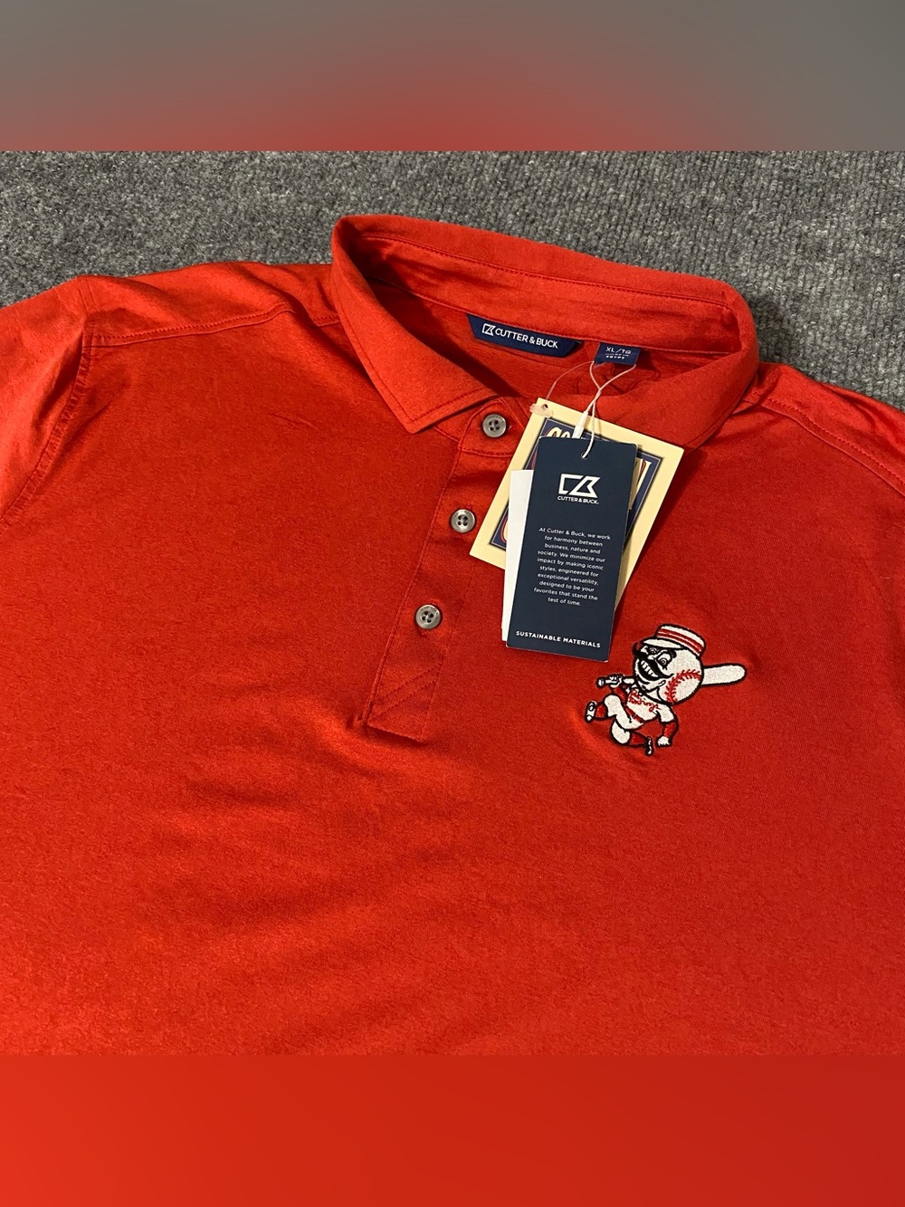 Cincinnati Reds Mr Redlegs Coastline Cutter & Buck Polo Mens XL NWT READ